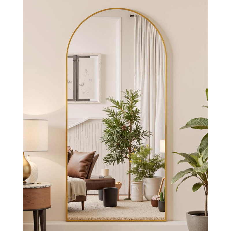 Full Length Mirror, 71"X28" Floor Standing Mirror, Full Body Mirror With Stand For Bedroom, Hanging Or Wall Mounted For Living Room, Cloakroom, Gold, Arched Style