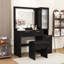 Bureau de coiffeuse avec miroir, lumières, station de charge et 5 tiroirs
