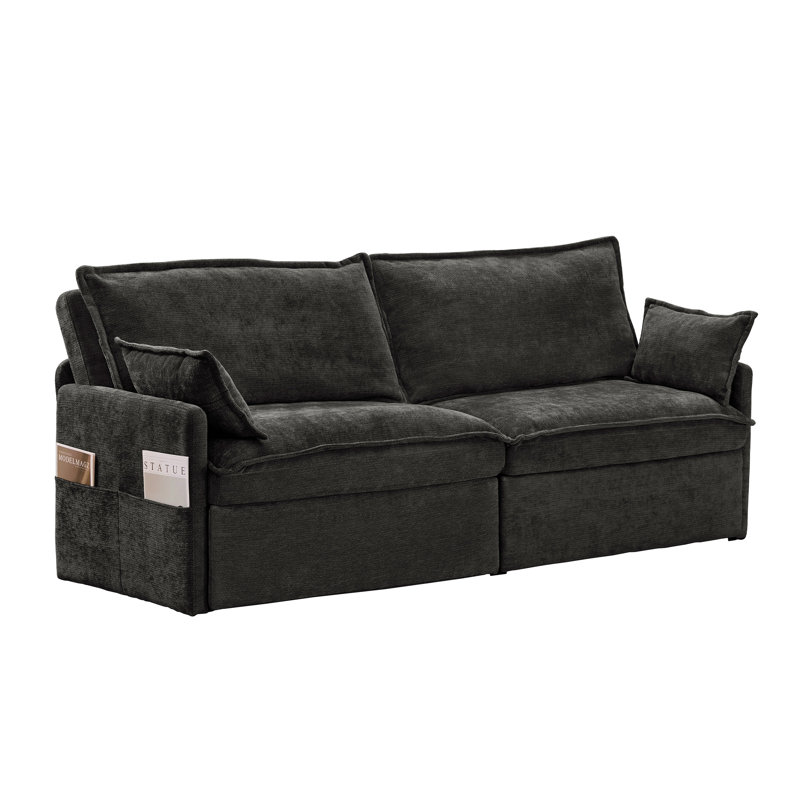Canapé-lit escamotable de 73,6 pouces, canapé-lit en tissu chenille 3-en-1, rangement latéral et fauteuil de chargement USB / C pour salon, chambre à coucher, appartement
