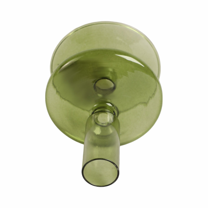 Sculptural 5" Glass Candle Holder - Modern Tabletop Candle Holder with Rounded Accent Base, Green