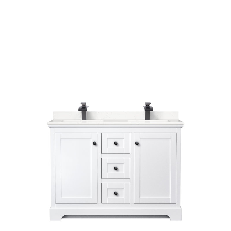 Ensemble de meuble-lavabo double 48 po Avery, Blanc, Marbre de culture blanc, Or brossé