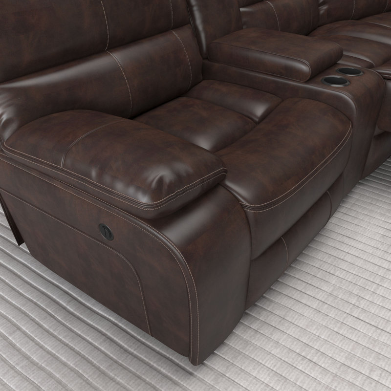 Culbreth 5-Piece Modern Fancy Faux Leather Power And Manual Reclining Sectional With Wide Back And Console