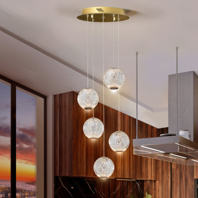Sarmiento 5 - Light Gold/Clear LED Cluster Pendant
