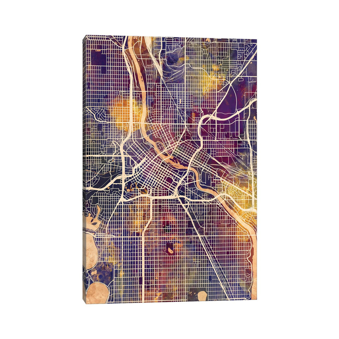 Minneapolis Minnesota City Map II by Michael Tompsett - Wrapped Canvas Gallery-Wrapped Canvas Giclée