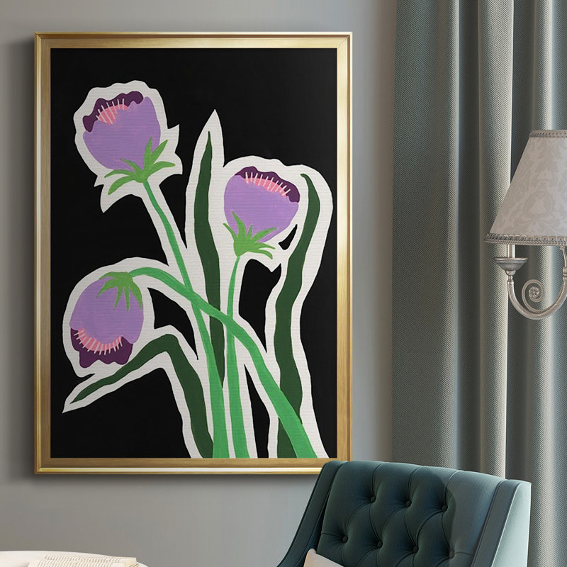Pop Flowers II, reproduction encadrée de qualité supérieure - prête à être accrochée, Encadrement doré