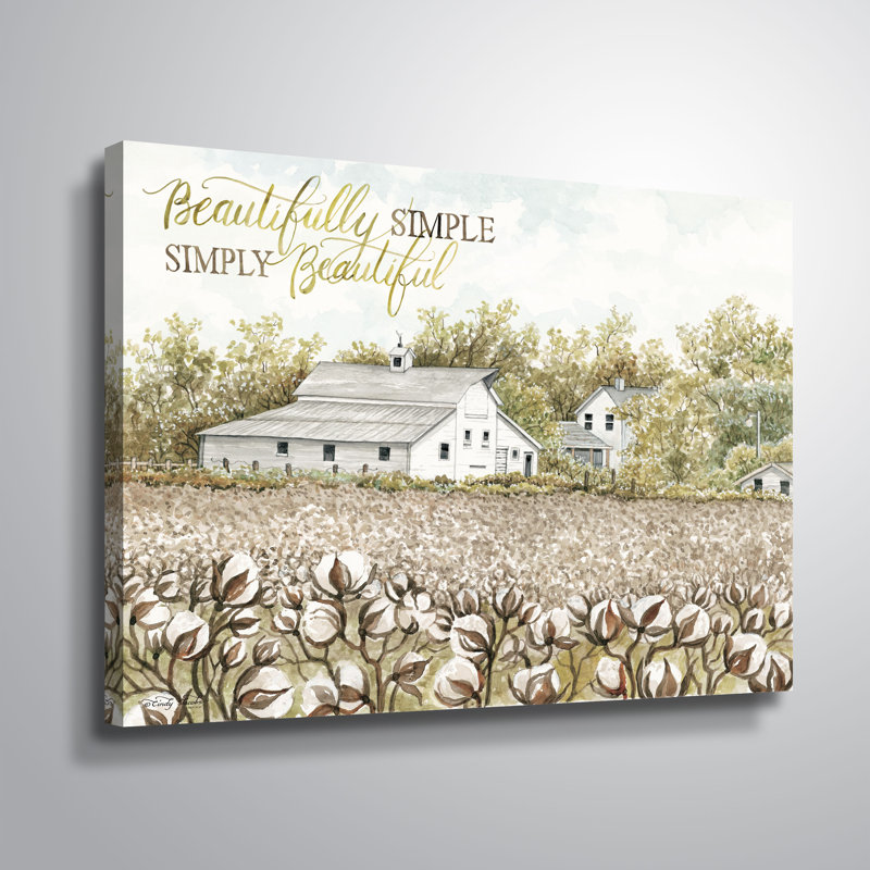 « magnifiquement simple coton farm »-impression, H 14 po x l 18 po x P 2 po, Toile tendue