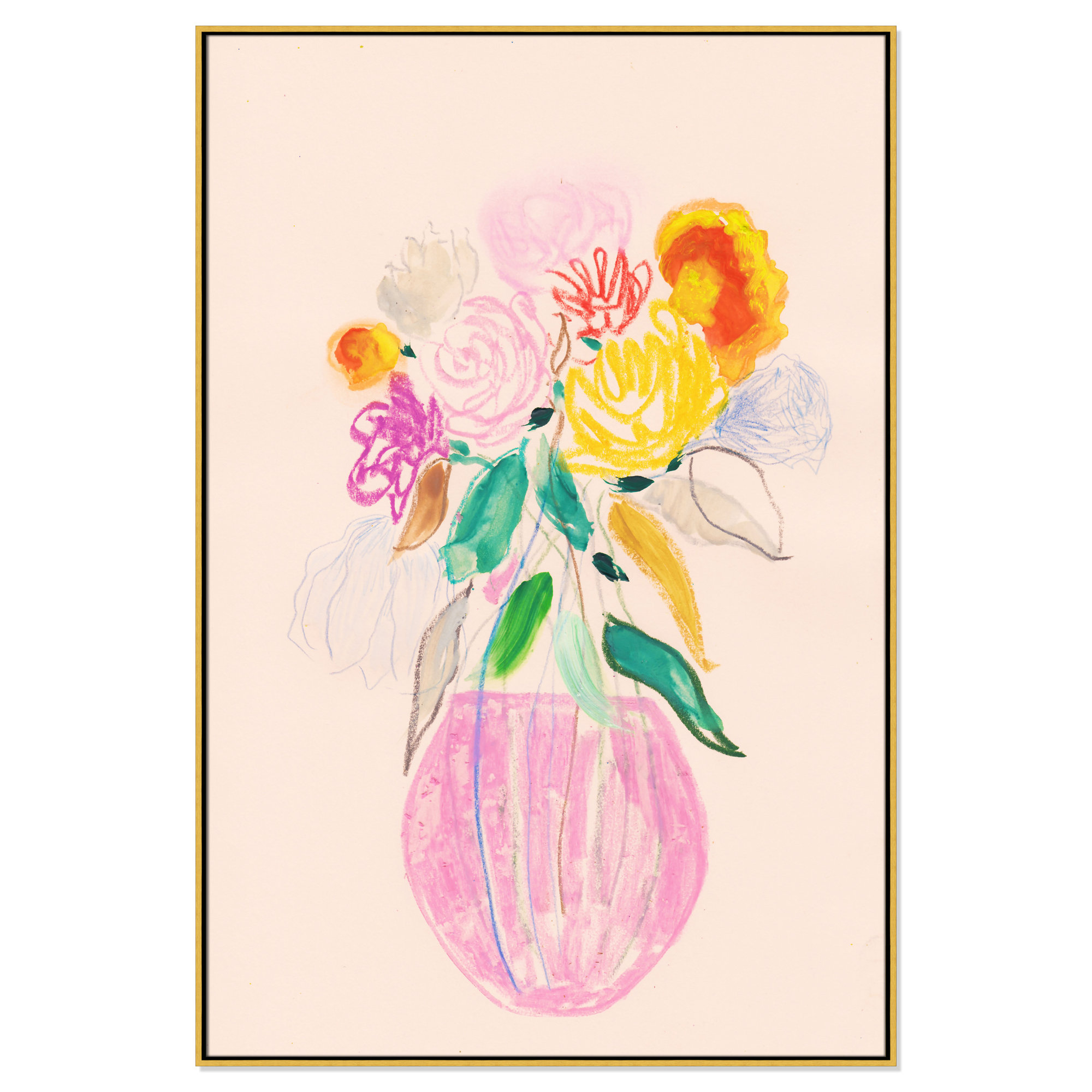 Simple Floral I Print by Bea Dina, Gold Floater Framed Canvas, No Mat, 61.5" H x 41.5" W x 2" D