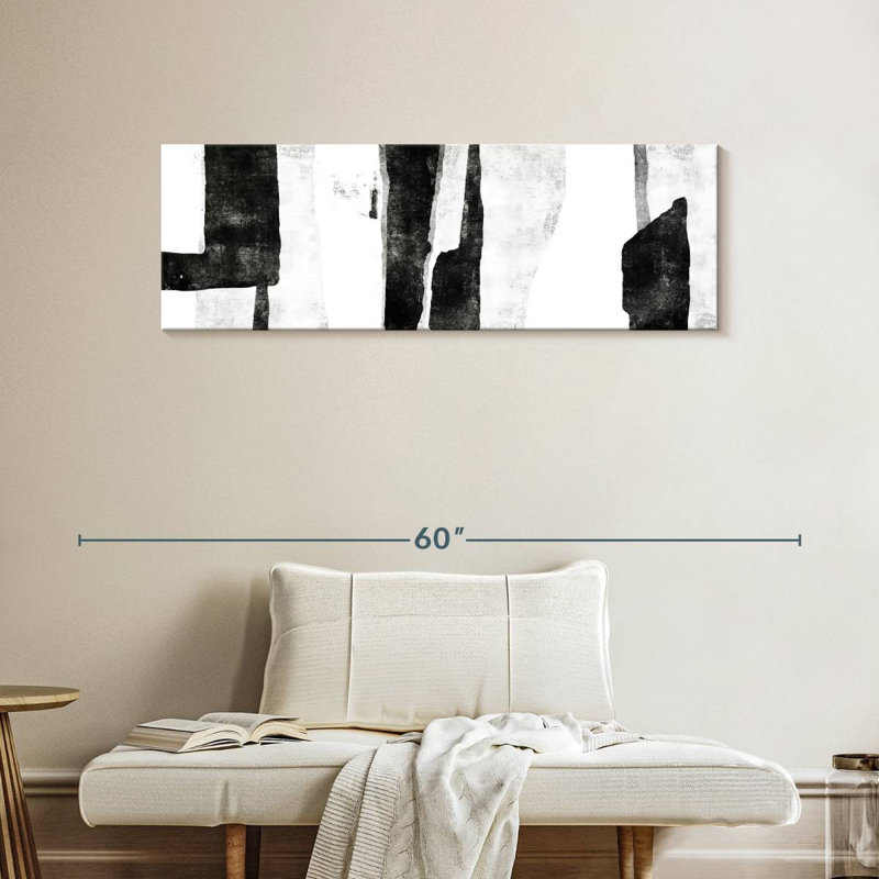 Blanc à noir abstrait II, H 15 po x l 45 po x P 1,25 po