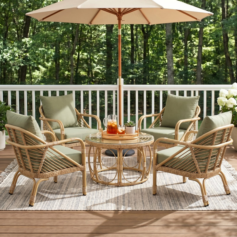 All Weather Polyethylene (PE) Rattan Conversation Sets With Coffee Table, Indoor/Outdoor Lounge Chairs With Cushions For Patio, Porch, Or Garden
