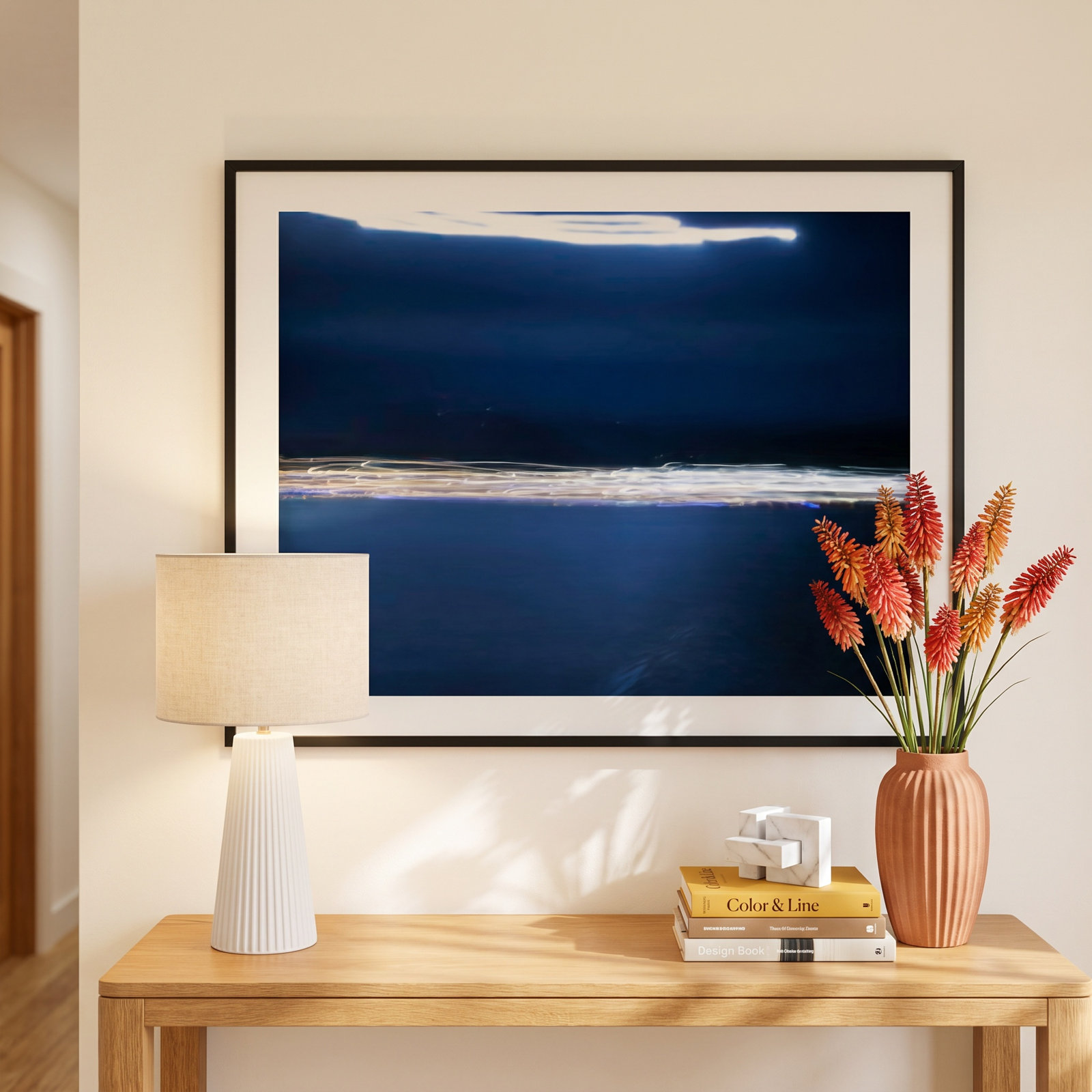 Electric Tartane 2 Print, Black Framed Paper, White, 48" H x 72" W x 0.8" D