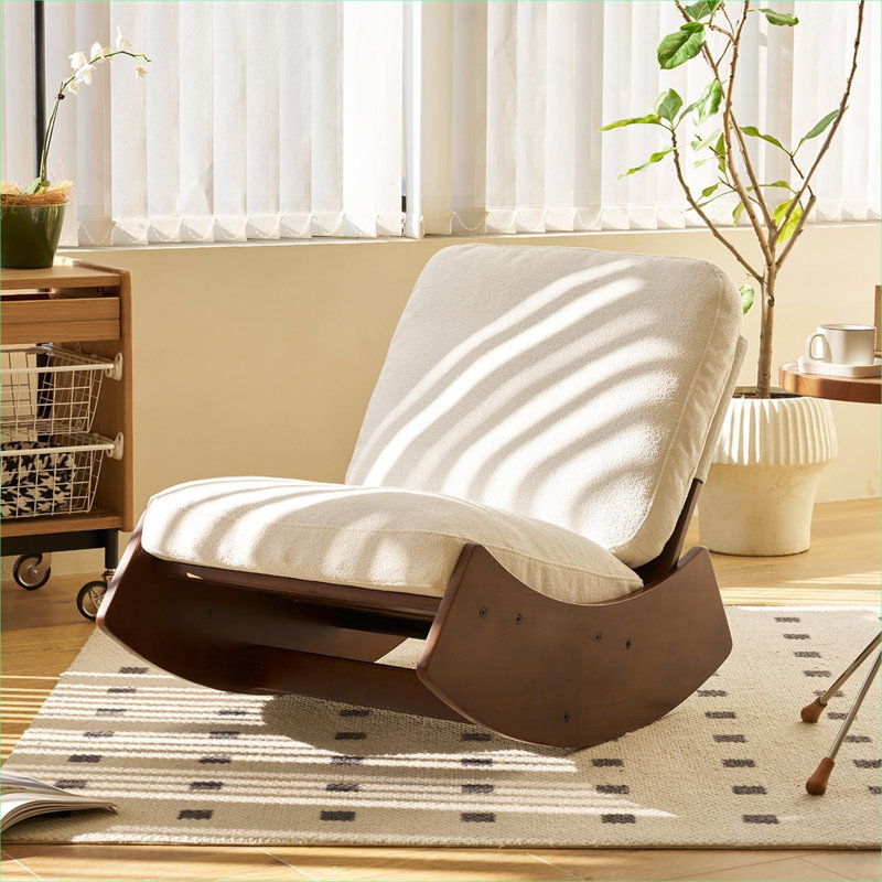 Décoration de chambre de bébé et de salon | Chaise berçante coulissante en velours côtelé FlowLuxe, structure en bois massif, finition blanche