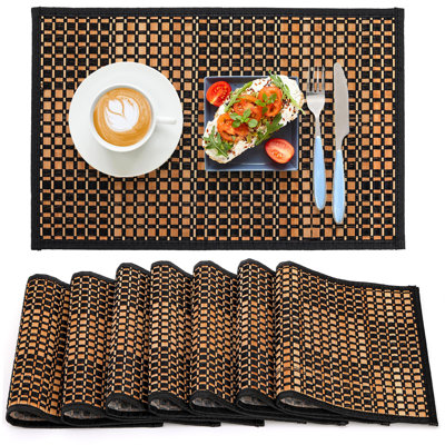 8 Pack Bamboo Placemats 18x12 Inch - Natural Anti-Slip Heat Resistant Japanese Style Washable Table Mats