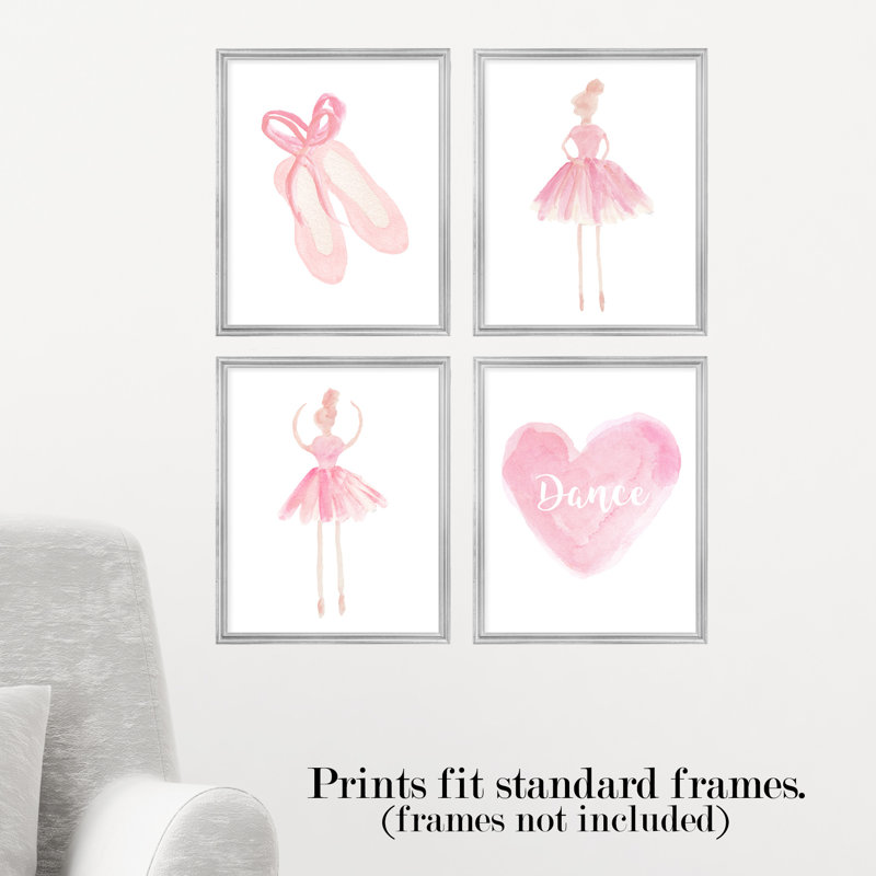 Ballet Gallery Wall, 4-Piece Paper Prints, Pale Pink