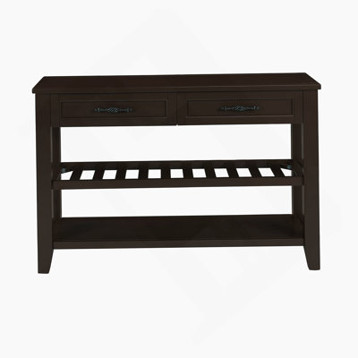 Retro Design Console Table with Two Open Shelves, Pine Solid Wood Frame and Legs for Living Room