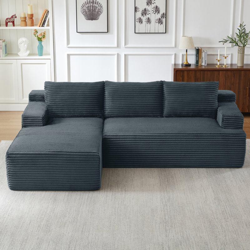 Canapé modulaire en velours côtelé gris foncé peu encombrant, aucun assemblage requis pour les salons modernes