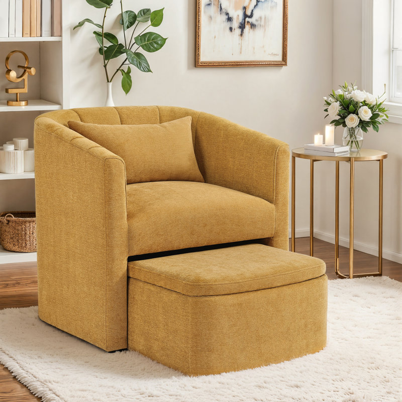 Fauteuil demi-tonneau avec repose-pieds Elha, Gingembre gingembre