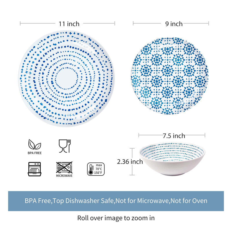 Janielys 12 Piece Melamine Dinnerware Set - Service for 4