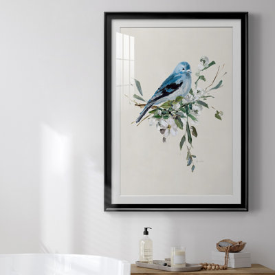 Bluebird Happy I - Natural History Print, Matted and Framed Under Acrylic Glass, Study and Living Room Wall Art