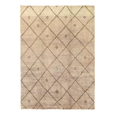 Geometric Handmade Rectangle 8'11" x 6'1" Wool/Cotton Area Rug in Gray/Beige