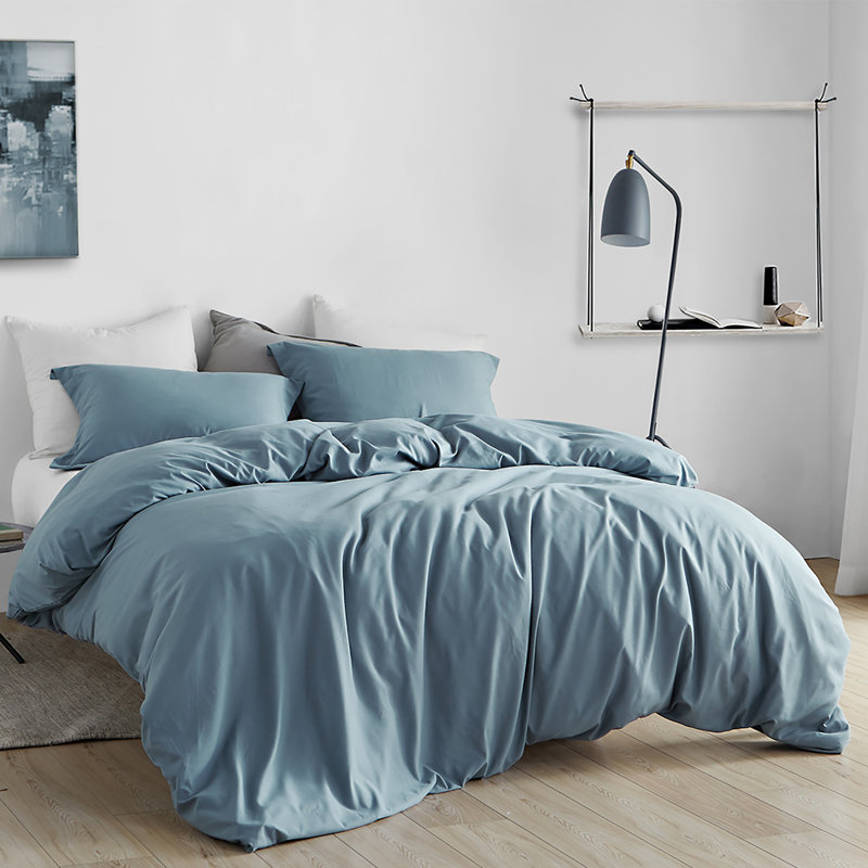  Ensemble de housse de couette douce de couleur unie, Housse de couette grand et 2 taies décoratives, Bleu