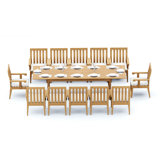 12 Seats 13 Pcs Grade-A Teak Wood Dining Set: 118" Double Extension Rectangle Table And 12 Caranas Arm Chairs #11Ca2412