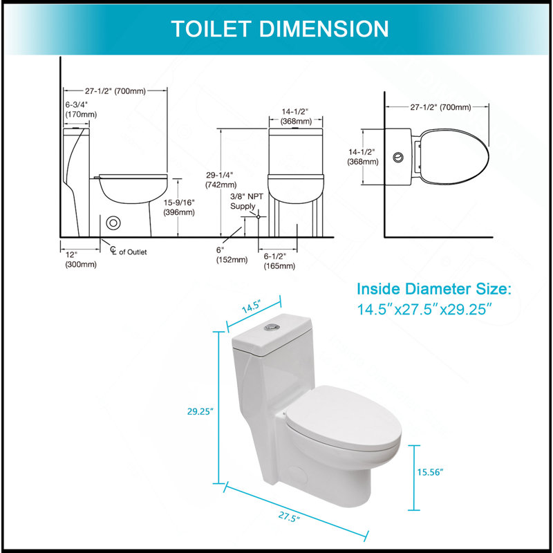 Toilette moderne en céramique une pièce, double chasse avec siège à revêtement doux
