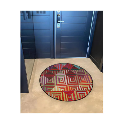 Geometric Patterned Round Woven Base Modern Decorative Carpet