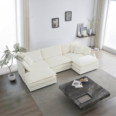 U-Shaped Sectional Sofa W/Reversible Footrest, 5-Seater Convertible Corner Couch With 2 Ottomans ,Modern Minimalist Soft Sofa & Couch For Living Room
