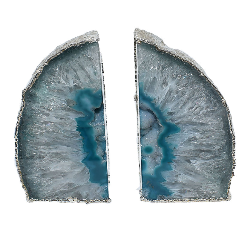 Serre-livres antidérapant Agate, Bleu sarcelle / argenté, H 4,5 po x l 5,5 po x P 2 po