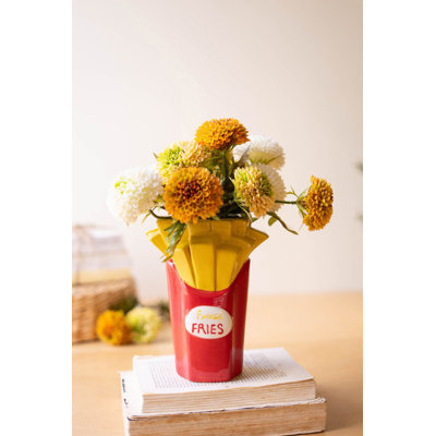  Ensemble de 2 vases à frites en céramique émaillée rouge H 8 po