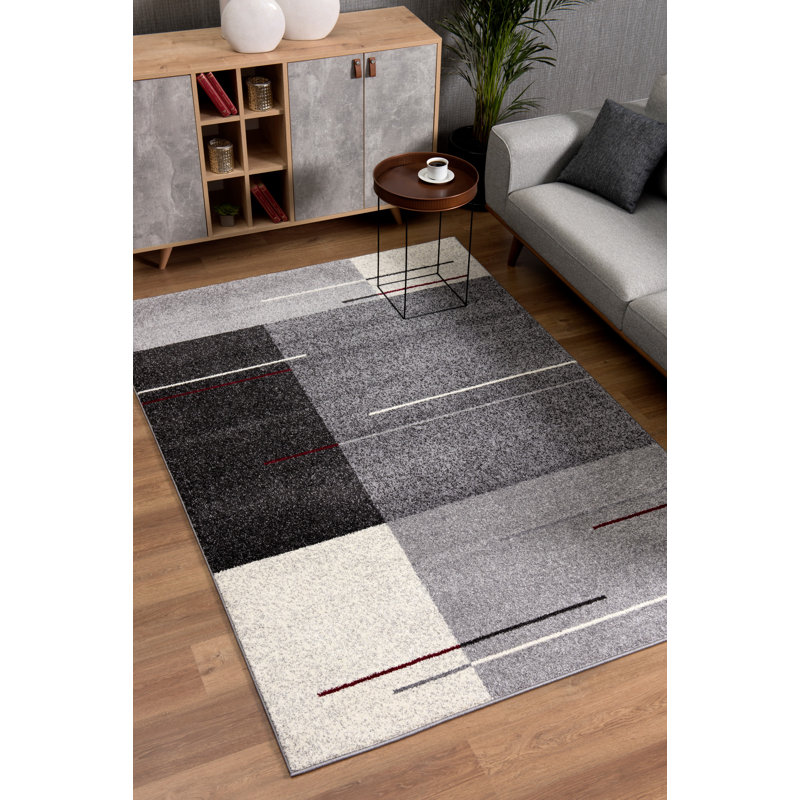 Rug Branch Tarin 4' x 6' (3'9" x 5'6") Grey/Black Geometric Indoor Area Rug, Contemporary, Medium Pile, Stain-Resistant Carpet - Living Room, Bedroom, Dining Room, and Kitchen
