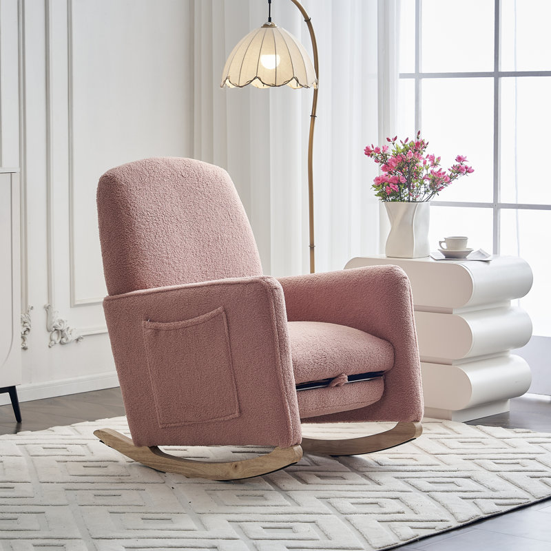 Chaise berçante en tissu avec repose-pieds Teddy, Rose