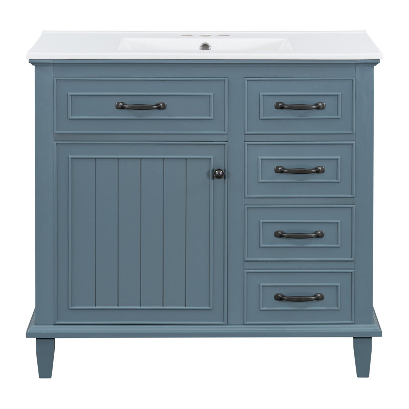 Meuble-lavabo 36 po avec lavabo et rangement, Noir, Bleu