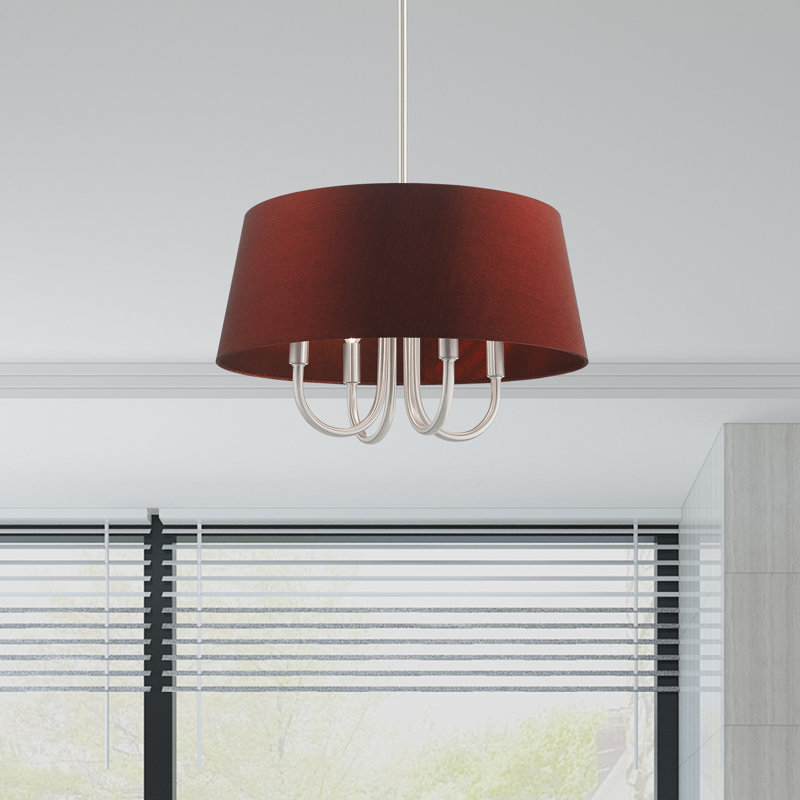 Lustre tambour 4 lumières Barbora, Nickel brossé, Vin rouge