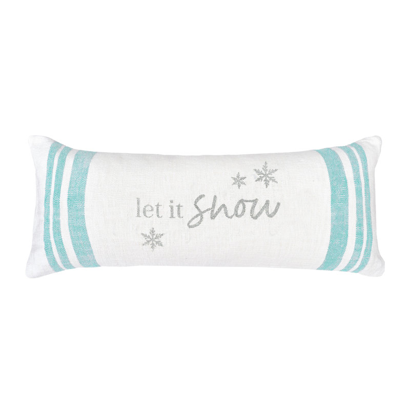 White and Aqua Rectangular Holiday Lumbar Pillow