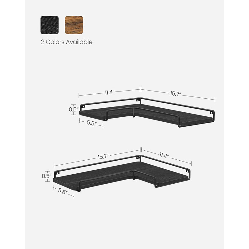 Tablette d'angle 2 pièces, Noir, H 0,5 po x l 15,7 po x P 11,4 po