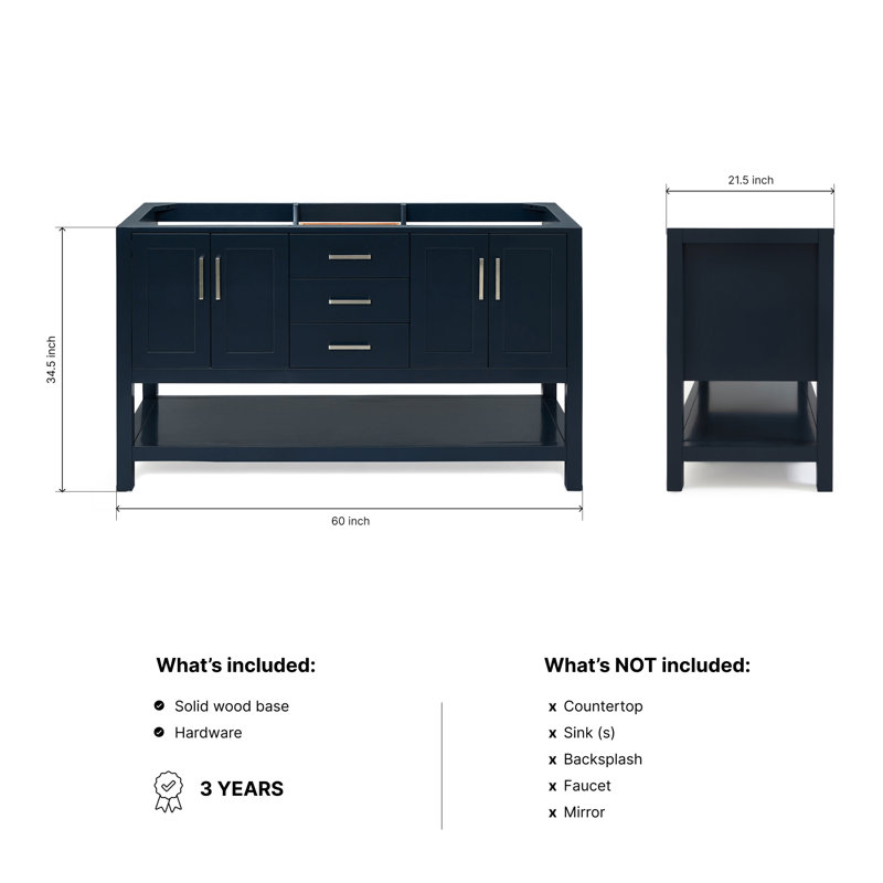 60'' W Double Bathroom Vanity Base, Midnight Blue