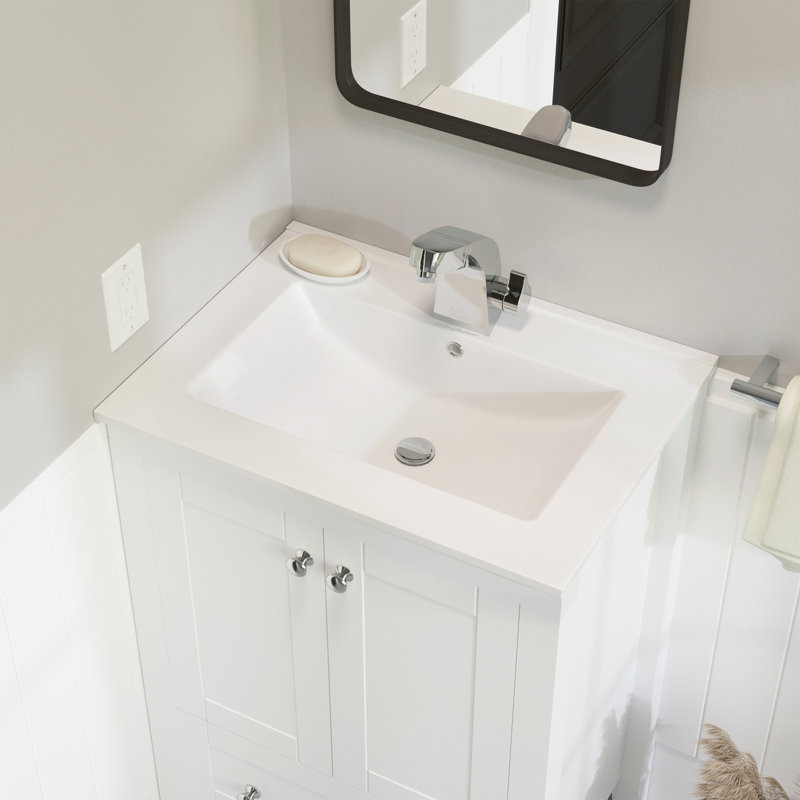 Swiss Madison 24" Ceramic Vanity Top with Single Faucet Hole, Glossy White, Single-Hole