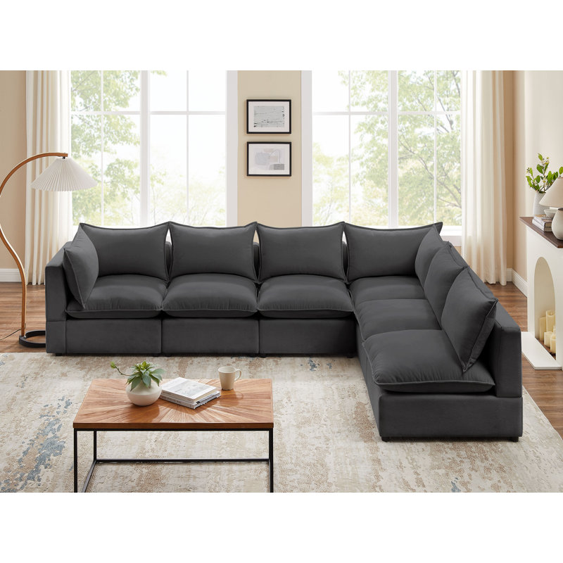 Canapé modulaire rembourré 6 pièces Pasadera, Polyester 100 % gris foncé