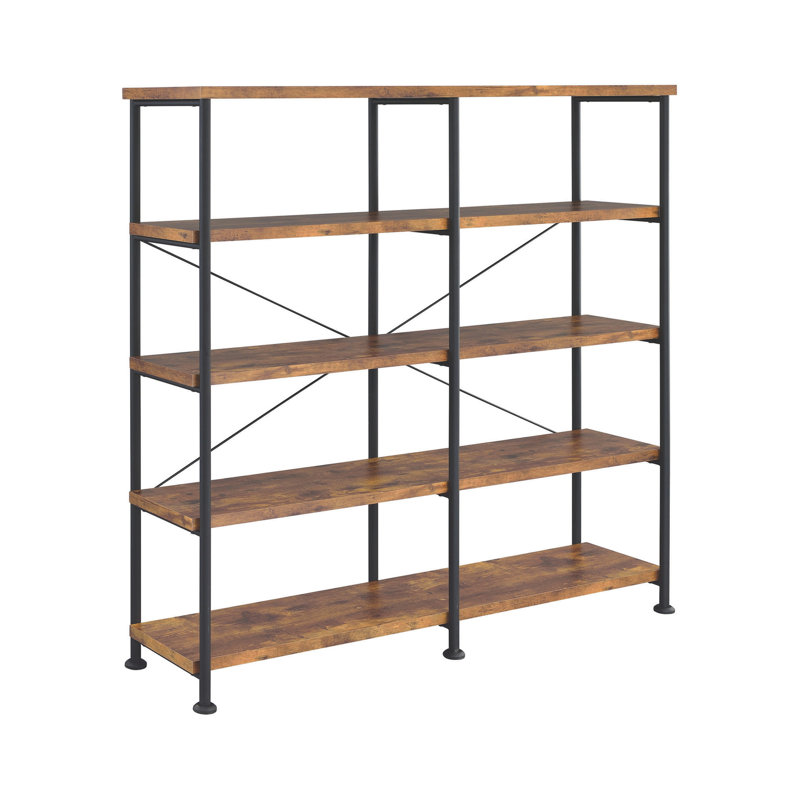 Antique Nutmeg And Black Double-Wide Bookcase, Brown