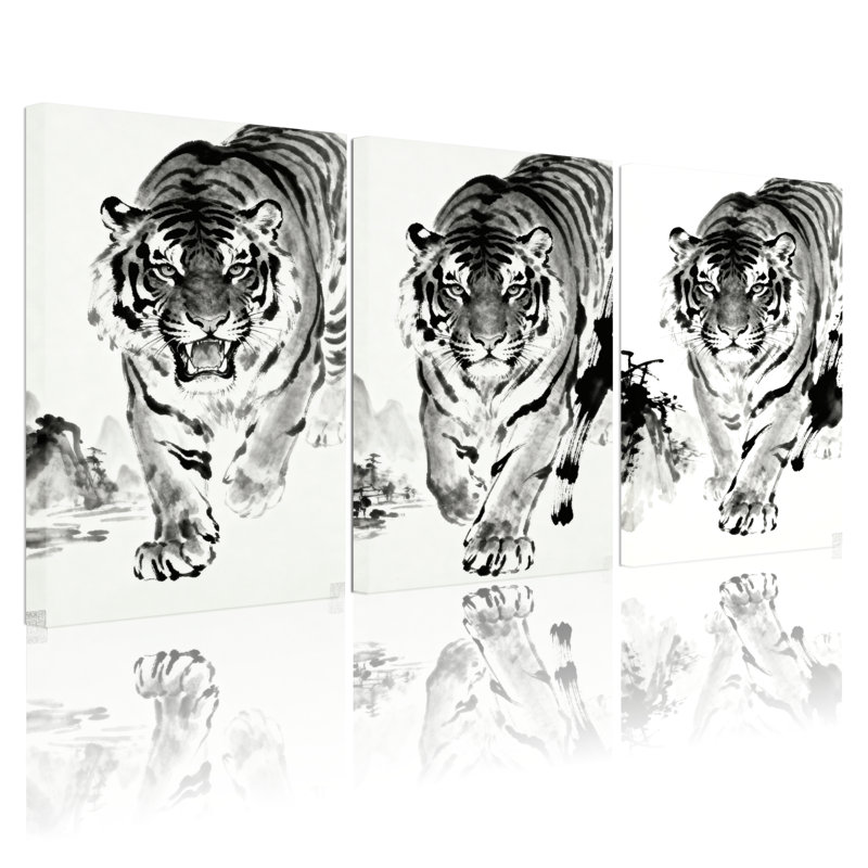 Animaux tigre marchant avec style, ensemble de 3 impressions sur toile, H 24 po x l 48 po