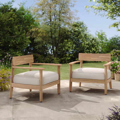Fauteuil club en bois d'acacia avec coussin de siège, ensemble de 2
