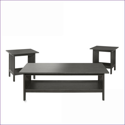 Classic Arts  Crafts 3pc Coffee Table Set with Antique Gray Finish, Built-In Shelves  Easy Assembly
