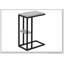 Table d'appoint en forme de C avec plateau en stratifié et structure en métal, parfaite pour le salon ou la chambre à coucher