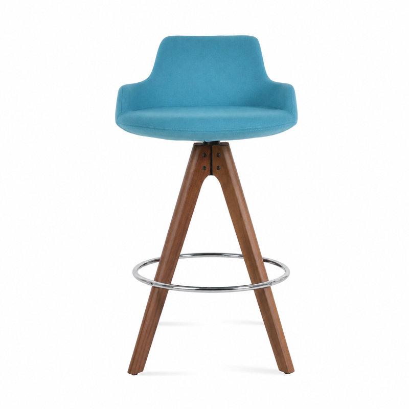 Tabouret de bar et de comptoir, Tabouret de comptoir (siège d'une hauteur de 24,5, Noyer, Laine orange