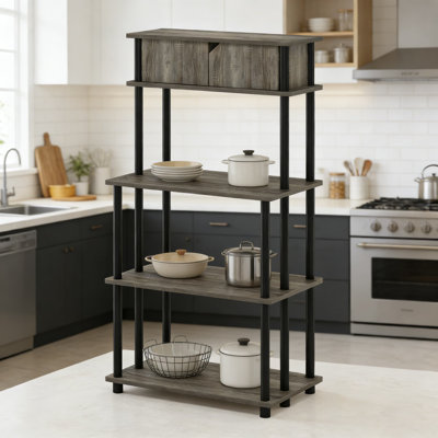 Tablette de rangement sans outils avec armoire supérieure - Organisateur de cuisine à 5 niveaux pour station de café ou garde-manger avec assemblage sans outil