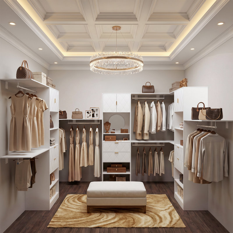 Ensemble de rangement pour garde-robe de 86,61 po de largeur avec 2 tiroirs et miroir