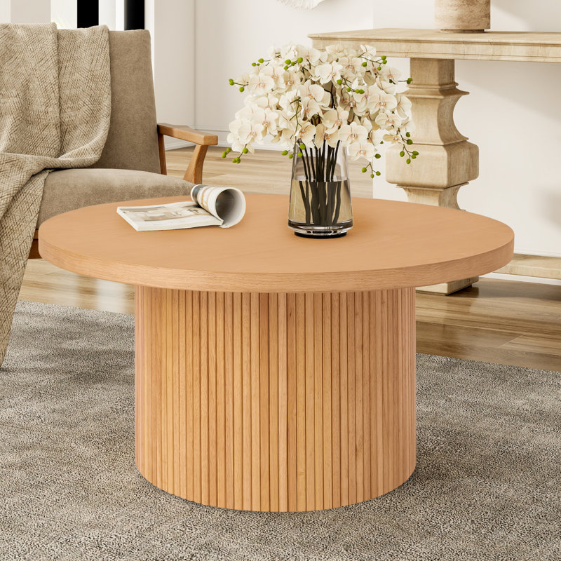 Pedestal Wood Round Coffee Table, Natural, 45cm H x 90cm W x 90cm D