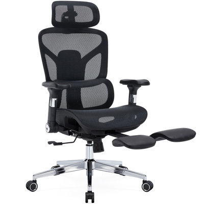 Chaise de bureau ergonomique à haut dossier en filet avec repose-pieds, support lombaire réglable, appui-tête et accoudoirs, capacité de 400 lb