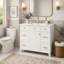 Meuble-lavabo 36 po avec lavabo en céramique, cadre en bois massif blanc, portes à fermeture douce, tablettes réglables, 3 tiroirs, y compris un tiroir à double profondeur pour le rangement du sèche-cheveux-518526663